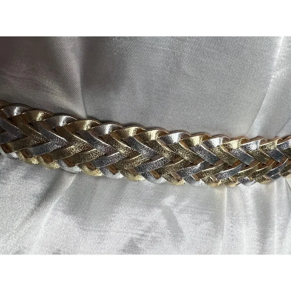 Split leather belt gold silver metallic
